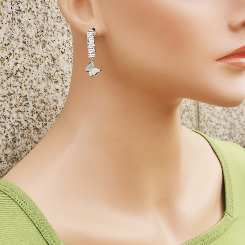 Simple Style Butterfly Stainless Steel Inlay Zircon Drop Earrings 1 Pair