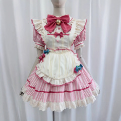 新款日系甜美粉色女仆lolita短袖套装可爱日常轻lo公主连衣裙