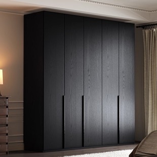 Wardrobe for Home Bedroom, Light Luxury Rental Room, Enf Grade European Pine Board Assembled Cabinet, Simple Black Large Wardrobe Storage