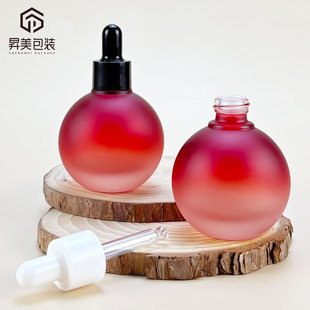 In-Stock Mega Same Model 30ml Essential Oil Bottle Spherical Serum Dropper Bottle Refillable Cosmetic Thick-Bottomed Bulb Bottle