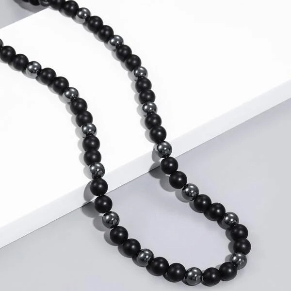 Casual, Holiday Occasion Stainless Steel, natural stone Material Ethnic Style Solid Color Stainless Steel Natural Stone Beaded Handmade Men's Necklace