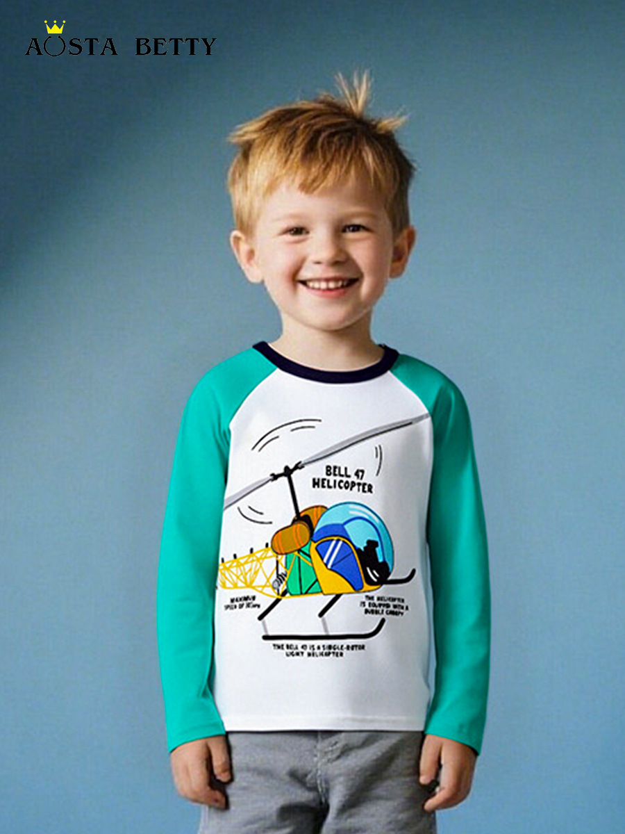 Camiseta de manga larga para niños de moda de estilo europeo y americano otoño nuevo suéter de manga larga a juego de color estampado de dibujos animados cuello redondo T de manga larga