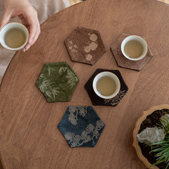 New Chinese style Zen fabric handmade table flag tea coaster dry bubble table coaster tea mat kungfu tea set accessories six-sided persimmon