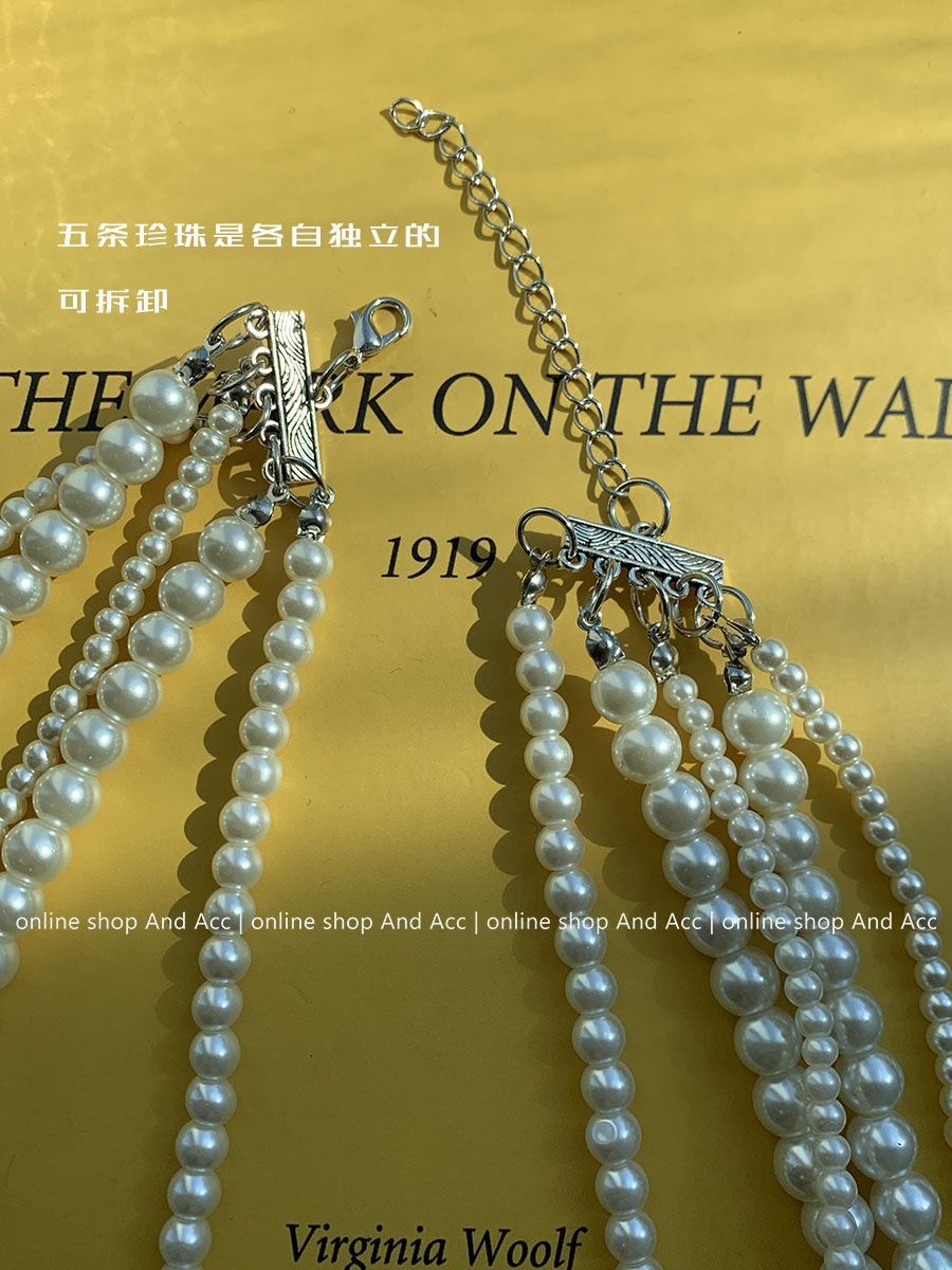 Collier de perles de verre multicouches, colliers de style à la mode avec chaînes de pull empilées et de niche pour femmes_voghion.com