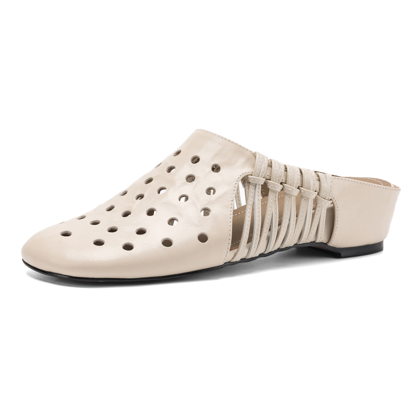 Dép sandal nữ quai chữ V đế xuồng cao gót, phong cách dệt da lộn — đen