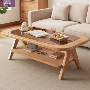 New Solid Wood Home Coffee Table Living Room Light Luxury Simple Small Apartment Modern Small Table Glass Japanese Style Coffee Table