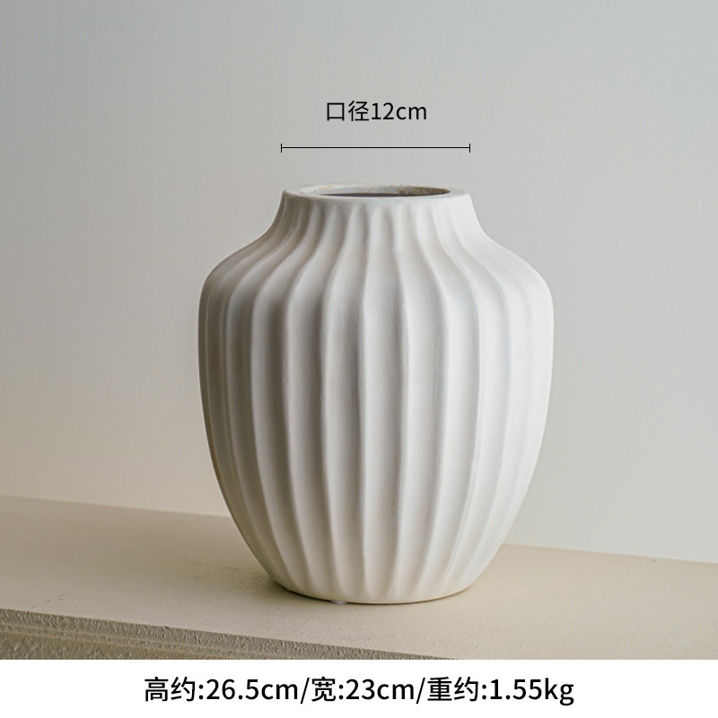 陶器の花瓶の装飾品リビングルームフラワーアレンジメントシンプルで軽い高級ハイエンド水生花フレンチミッドセンチュリークリームスタイル|undefined