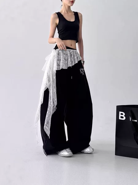 Lace Layered Skirt with High-End Triangle Scarf, Lace-Up Street Dance Waist Wrap, Versatile Trendy Skirt, Mesh for Women
