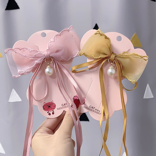 Children's hair accessories, girls' long ribbon bow hair clips, baby hair accessories, ponytail, little girl's temperament hair clips wholesale