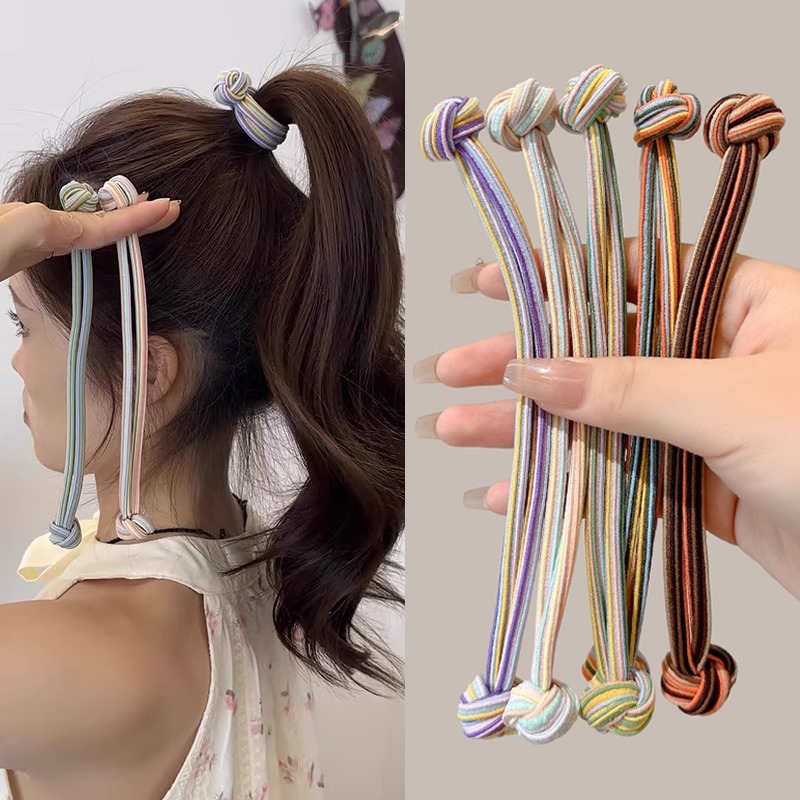 Cuerdas de cabello coloridas de doble cabeza de nudos chinos, banda de cabello de cola de caballo alta, banda de cabello de cabello gruesa, alta elasticidad, banda de goma para mujeres