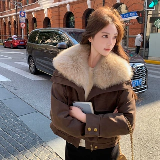 小个子短款狐狸大毛领羽绒服女2026冬季新款保暖90白鸭绒夹克外套
