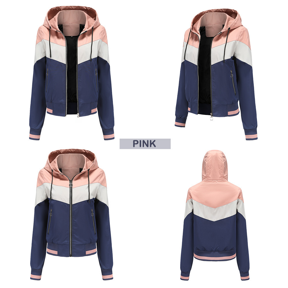 Women's Thin Windbreaker Women's Spring and Autumn Hooded Jacket Women's Outdoor Raincoat Color Matching Pull Rope Jacket_voghion.com