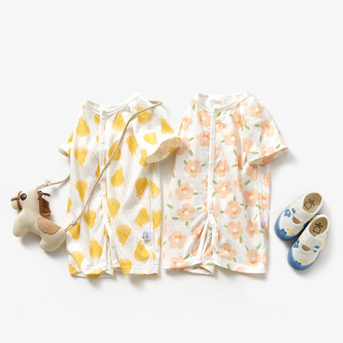 Baby Summer Clothing Clothes Pure Cotton Baby Bodysuit Short Sleeve 3-12 Months Girls' Hairy Boys' Crawling Suit Cute Thin