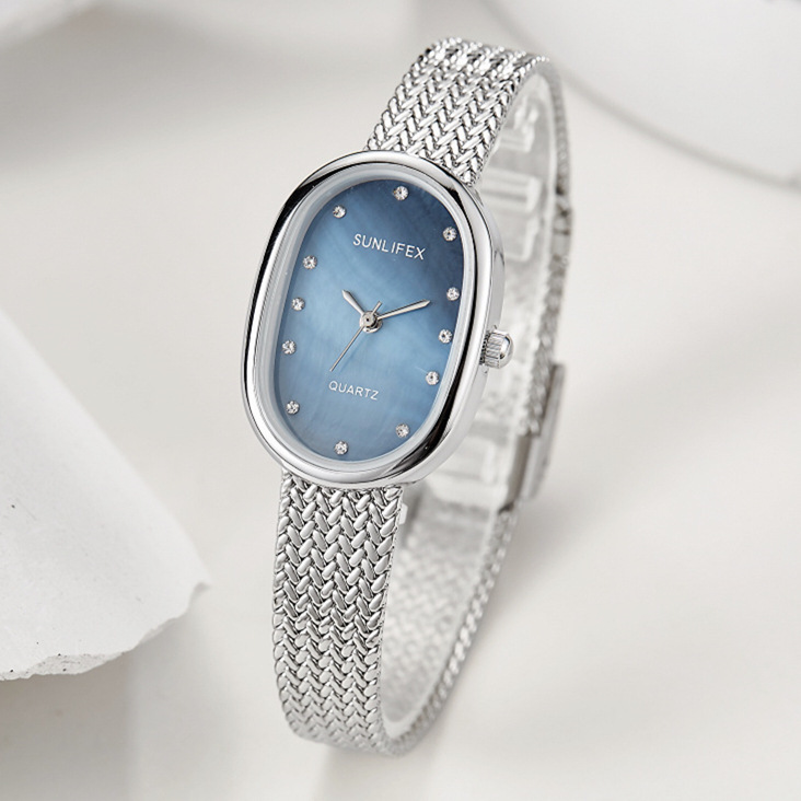 New Quartz Women's Cross-Border Watch Niche Light Luxury High-End Oval Egg-Shaped Dial Fashion Hot-Selling Model