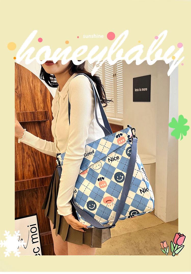 New nylon large-capacity hand-held student storage bag, cute cartoon outdoor bento bag, high appearance level single-shoulder women's bag full figure