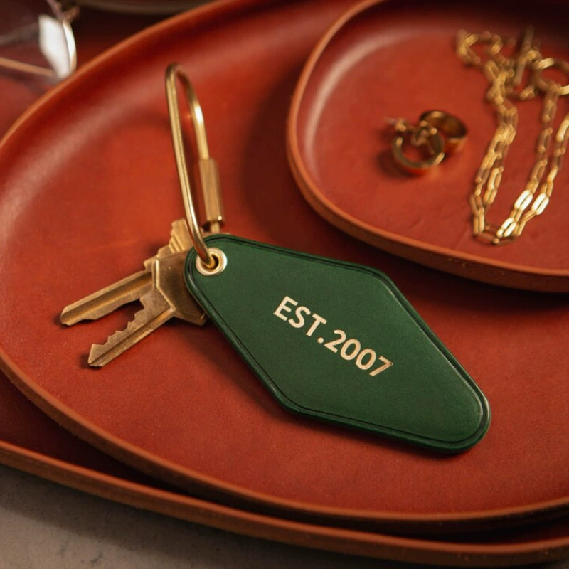 Кожаный брелок для ключей винтажный отель мотель брелок для ключей двухсторонний Овальный брелок