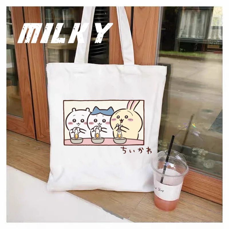 Kawaii Chiikawa乌萨奇可爱印花帆布袋单肩包学生折叠手提购物袋