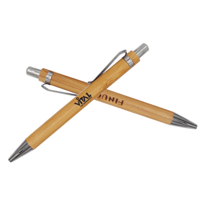 En stock pluma de bambú prensa bolígrafo pluma de madera de bambú azul núcleo negro núcleo opcional medio aceite recarga