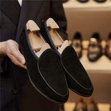 跨境一脚蹬休闲男鞋反绒透气外贸商务男士乐福鞋英伦风真皮男鞋