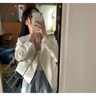 有货 韩国ins 极简风格西装外套女2026秋季新款宽松休闲短款上衣