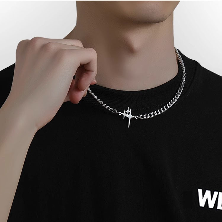 Star Pattern IG Style Star Alloy Titanium Steel Plating Unisex Necklace Men Chain Necklaces
