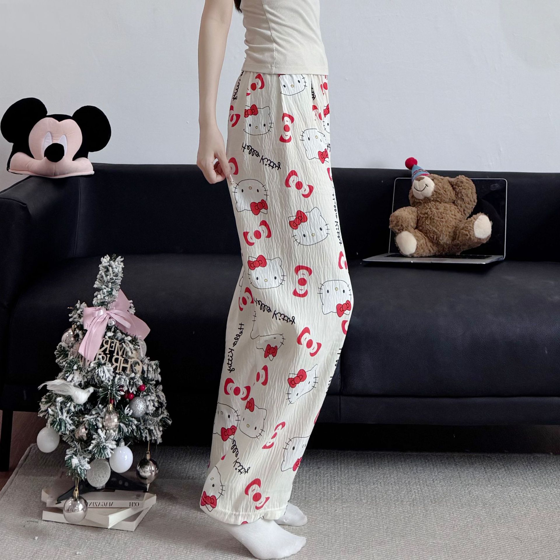 Primavera y verano · Pantalones de pijama casuales para mujeres pantalones a prueba de mosquitos rojos en línea 2025 nuevos pantalones caseros para llevar