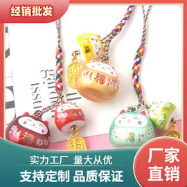 日式招财猫水音铃铛御守挂饰 梦幻猫眼水琴铃陶瓷双子猫铃铛挂件