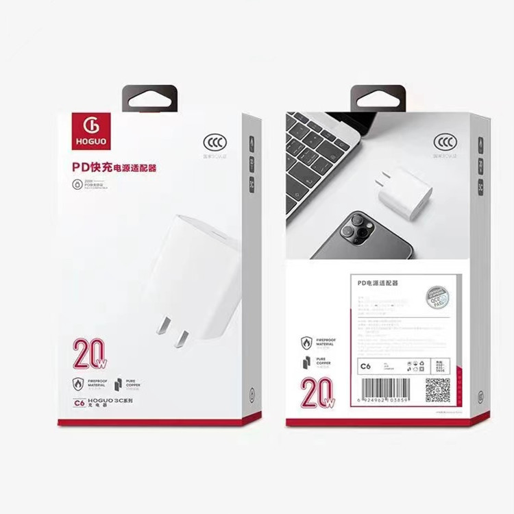 Hongguo C20 Charger 3C Certified 20W Pd Fast Charging Charging Head Suitable for Fast Charging of Apple Mobile Phones