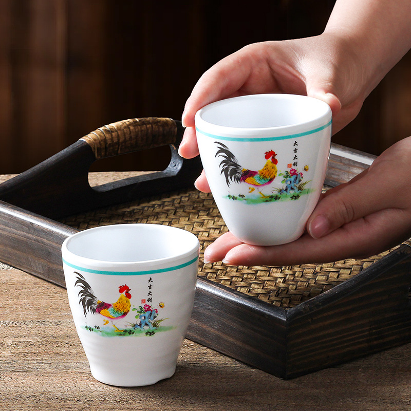 Xiangyuan 멜라민 식기 컵 상업 행운 레스토랑 티 컵 창조적 인 모방 도자기 플라스틱 작은 와인 잔
