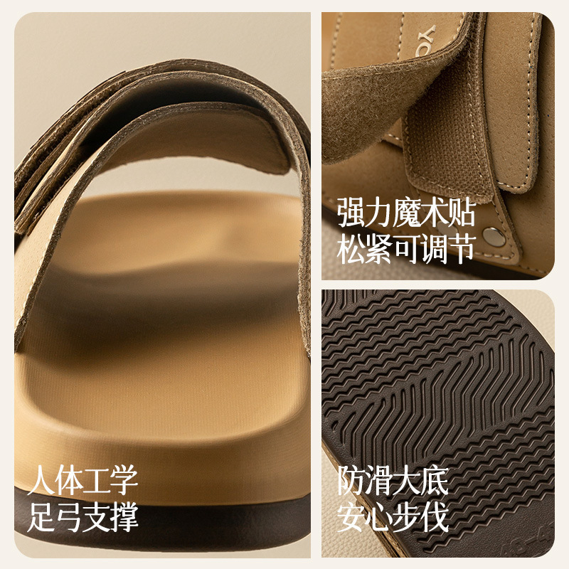 远港2025新款可调节拖鞋女夏季防滑外穿厚底沙滩皮革凉拖办公室男|undefined