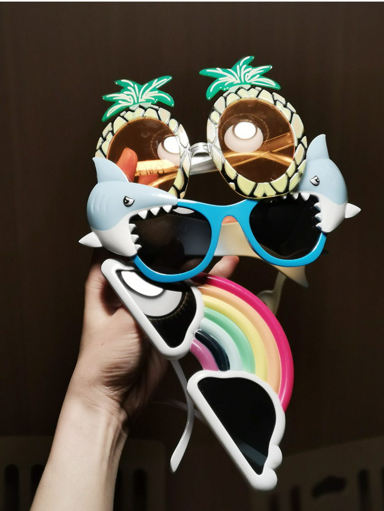 Big pineapple shark 3D funny glasses Unicorn children's glasses frame Concave shape cake rainbow children's glasses frame detail image 5