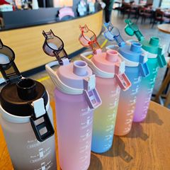 Summer gradient color plastic kettle frosted sports water bottle portable handle pop-up lid with tea separator handy cup scale