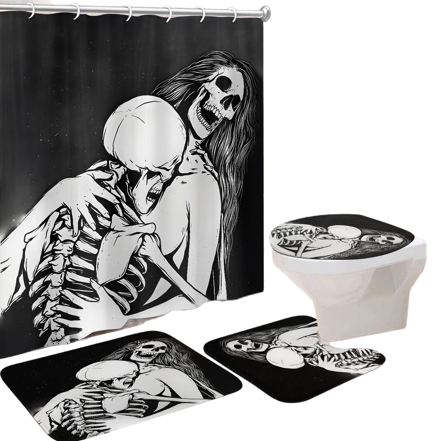 Ventas transfronterizas de Halloween cortina de baño cortina de noche terror impresión digital cortina de baño impermeable cortina de baño mayorista