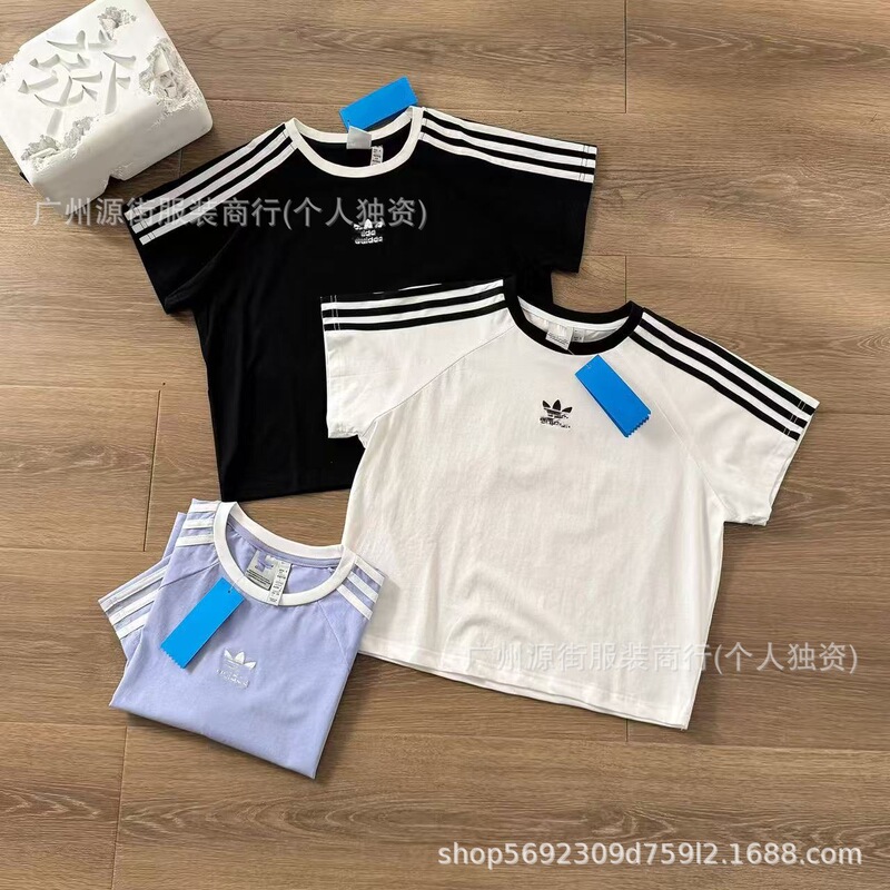 Cross-Border Clover Embroidery Classic Style Raglan Sleeve Round Neck Pullover Women's Top Short-Sleeve T-Shirt Slim Fit
