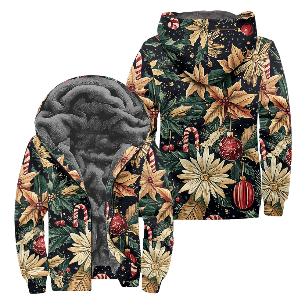 Giacca in pile con cappuccio natalizia da uomo - calda e comoda_voghion.com