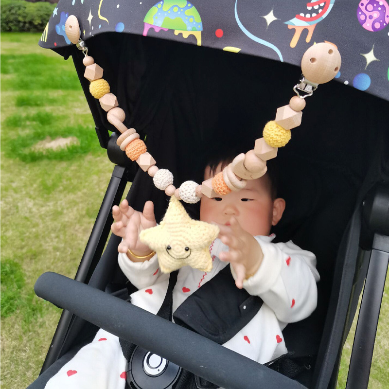 Crochet, estrella, luna, sol, cochecito, colgante, mordedor para bebé, campana de juguete, campana de cama de bebé de madera