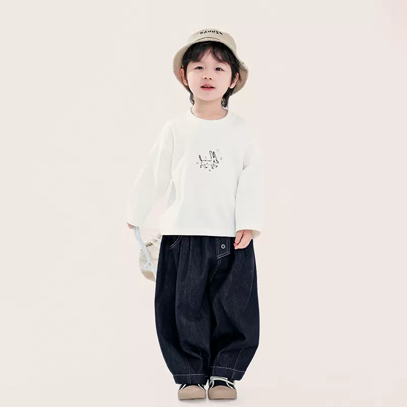 畅果服饰男童长袖t恤春装新款儿童韩版卡通白色上衣中小童春秋