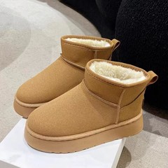 厚底スノーブーツ レディース 外貿 新作 冬用 裏起毛 厚手 保温 パンシューズ 東北風 大きめサイズ 冬靴