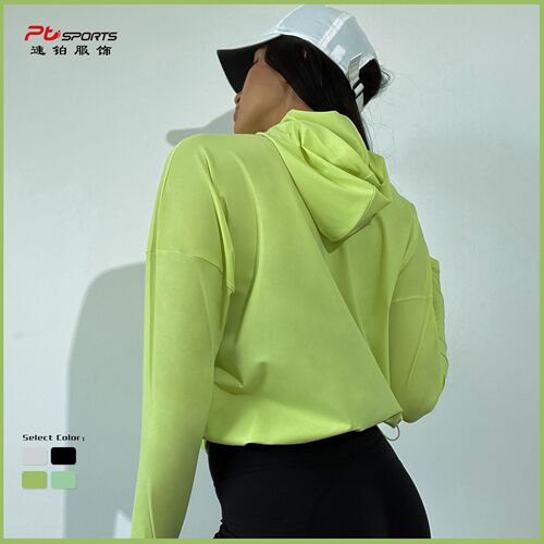 Fitness clothing European and American yoga clothing long-sleeved anti-UV hooded outdoor yoga jacket breathable sports sun protection clothing for women