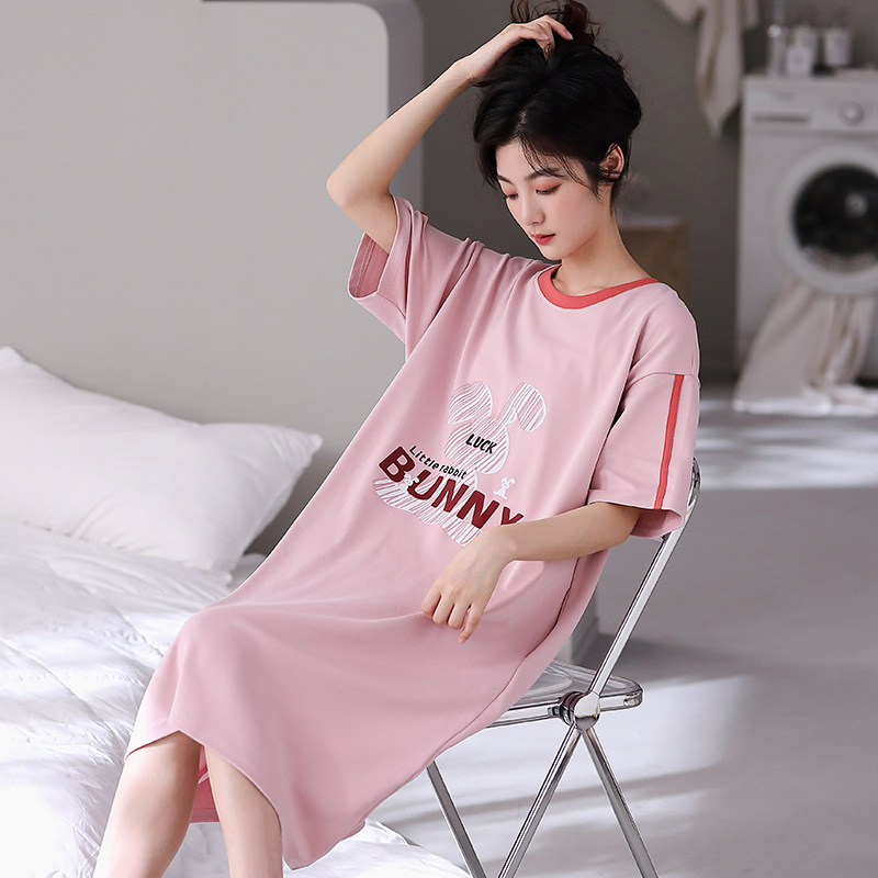 Camisón para las mujeres primavera y verano nuevo Algodón puro lindo casual más tamaño pijamas suelta delgada homewear Vestido de manga corta