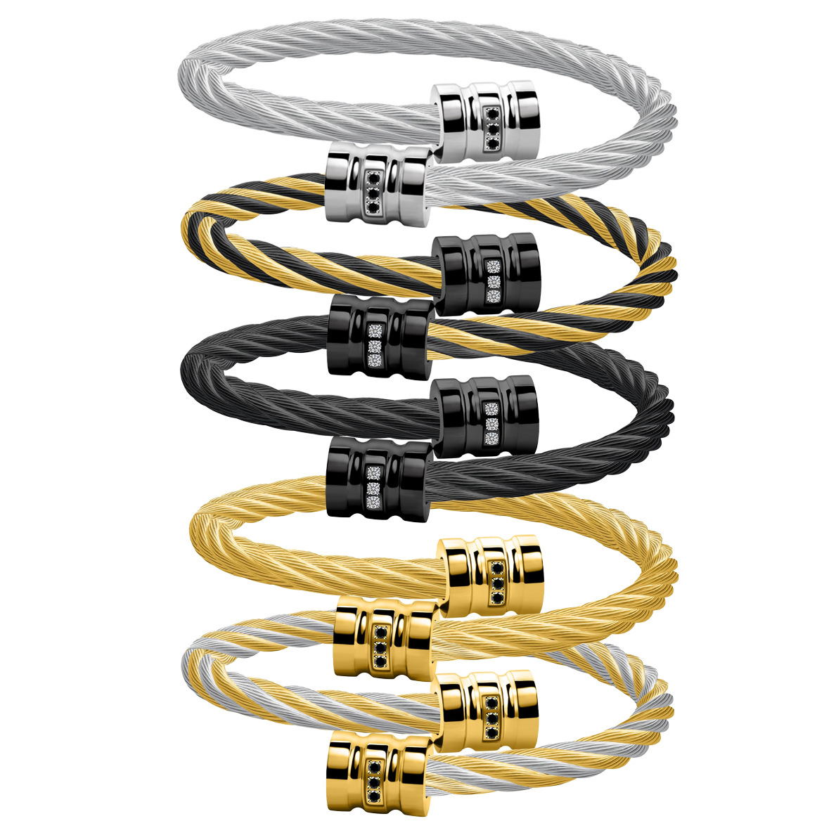 Bracciale in filo lucido con diamanti, design leggero di lusso, bracciale aperto in acciaio inossidabile elastico al titanio, geometrico e_voghion.com