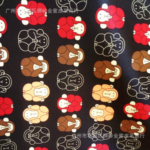 热销复合布 380斜纹复合防水牛津布 印花箱包布 猴子狒狒印花