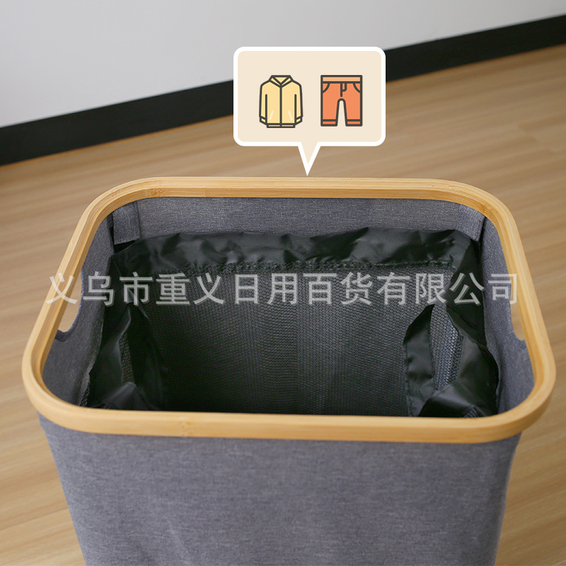 Cesta de lavandería cesta de lavandería de almacenamiento plegable cesta de lavandería de tela de bambú con tapa gran cesta de almacenamiento de estilo japonés con bolsa de malla interior