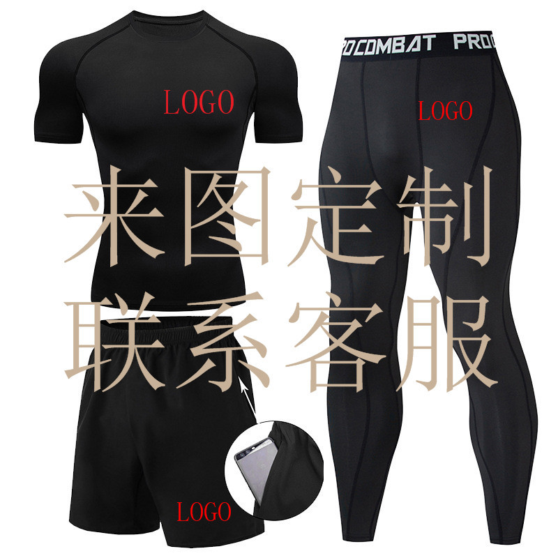 Marca hombres Spider-Man impreso de tres piezas de compresión de secado rápido de manga larga medias corriendo traje deportivo traje de entrenamiento