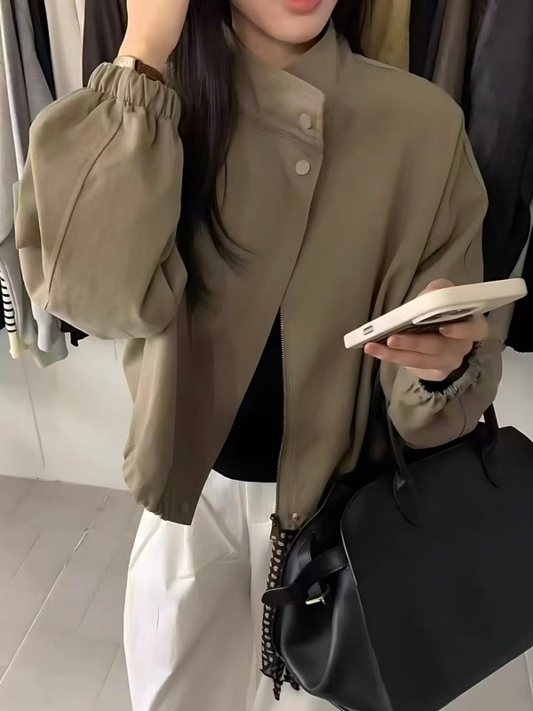 立领外套女2025秋季新款小个子休闲宽松时尚百搭小个子夹克上衣潮|undefined