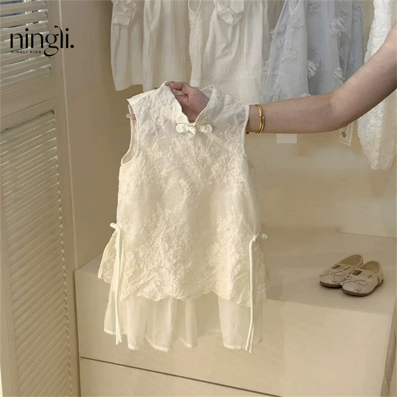 Dress (Ningli) Summer Cheongsam, Children's Princess Skirt, 80–130 cm, Pink & Plaid
