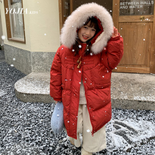 Girls' Three-proof New Year Down Jacket Mid-length 2024 New Children's Clothing Western Style Winter Clothing Red New Year's Service Jacket