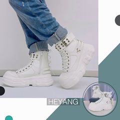HEYANG新款秋冬休闲老爹百搭个性潮流马丁靴高帮小众厚底增高男鞋