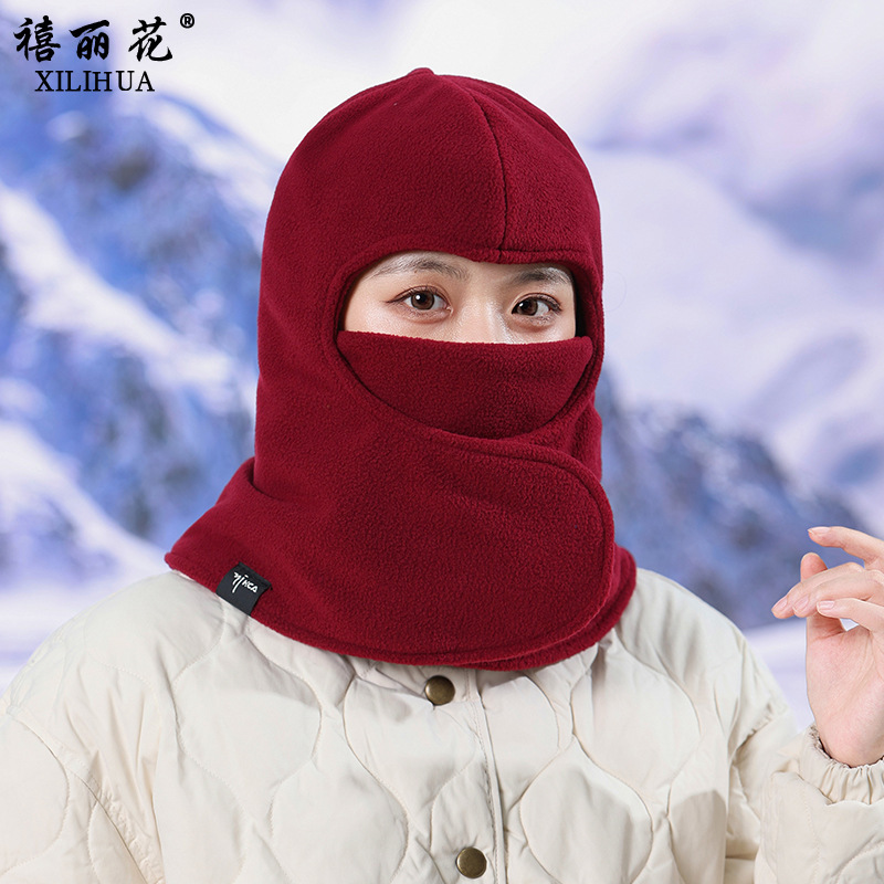 女秋冬季围脖口罩连体帽加绒加厚挡风保暖帽电动车防寒护耳套头帽|undefined