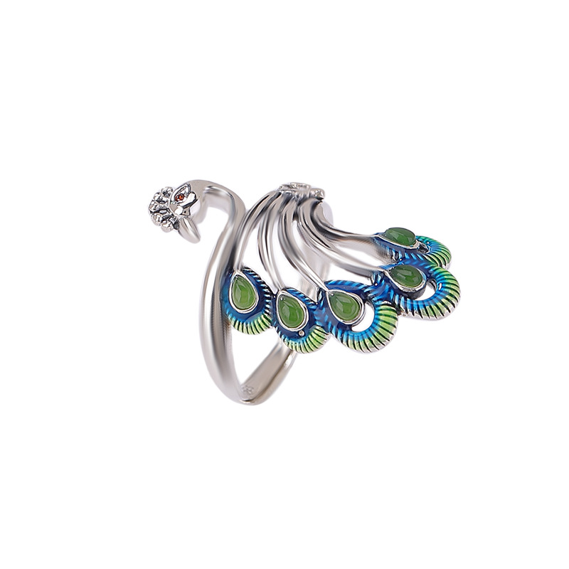 Yilu Silver Natural Hetian Jade Ring S925 Sterling Silver Jasper Southern Red Agate Peacock Men Guofeng Factory Bán buôn — Mẫu đỏ nam